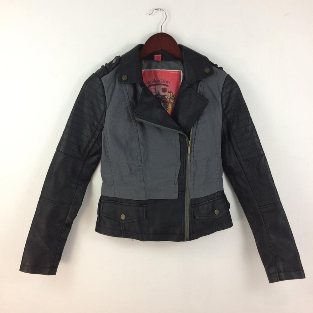 Black / Gray Faux leather jacket - XS